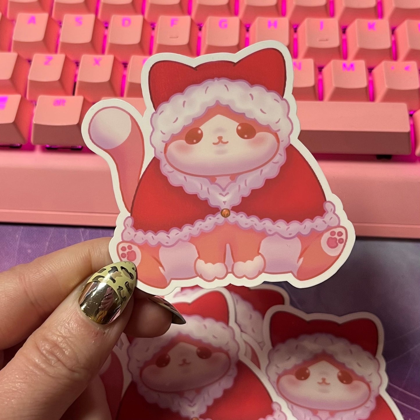 Santa Christmas Kitty Die Cut Sticker, 3" Waterproof & UV Resistant Vinyl Stickers