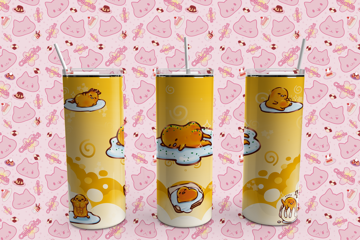 Gude Lazy Egg Tamago Yellow Drink Tumbler, 20 oz, Hello, Skinny Tumbler, Salutations Kitty