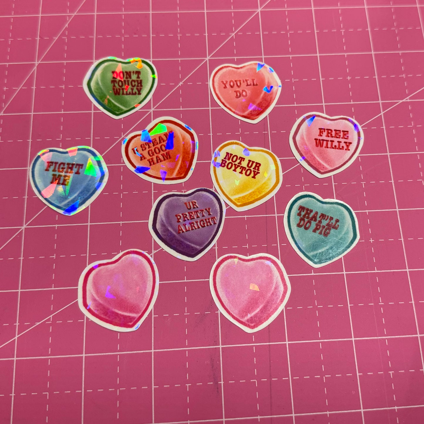 Valentine's Day Conversation Hearts Sticker Pack, 10 pack,  Die Cut Stickers, Waterproof & UV Resistant Vinyl Stickers