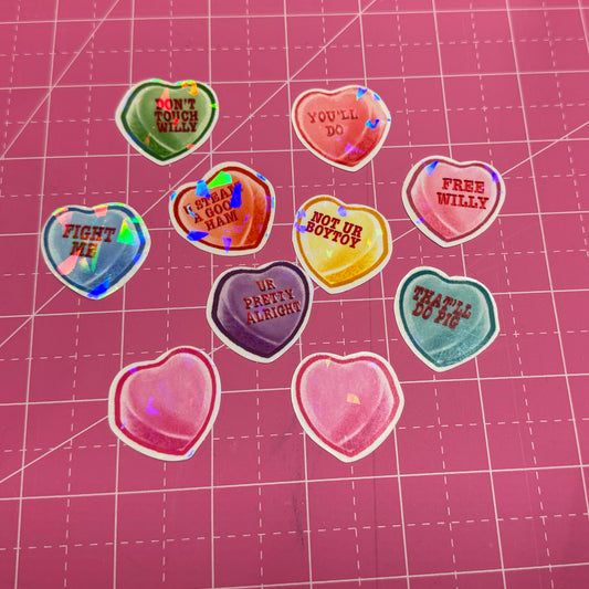 Valentine's Day Conversation Hearts Sticker Pack, 10 pack,  Die Cut Stickers, Water Resistant Vinyl Stickers