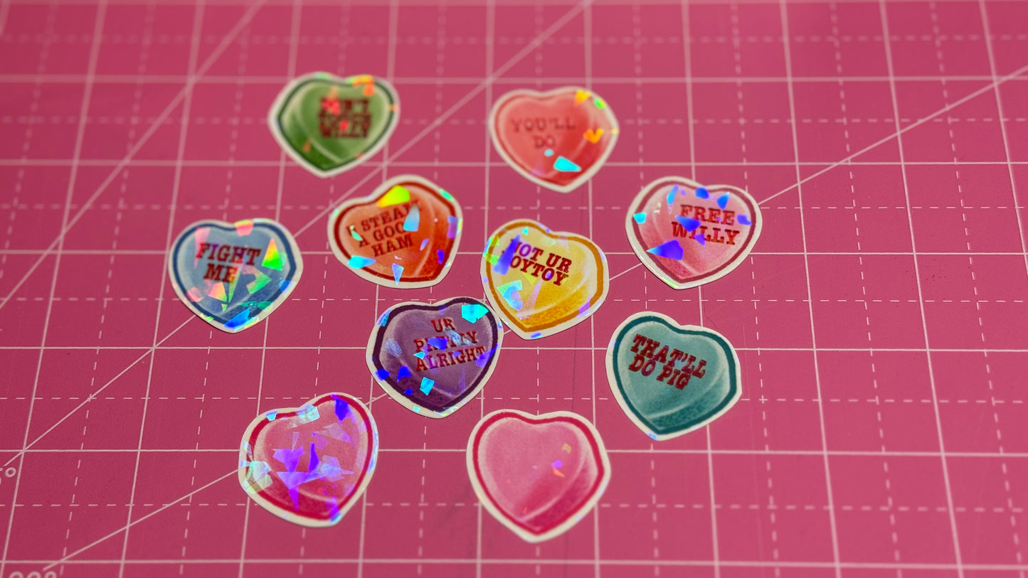 Valentine's Day Conversation Hearts Sticker Pack, 10 pack,  Die Cut Stickers, Waterproof & UV Resistant Vinyl Stickers