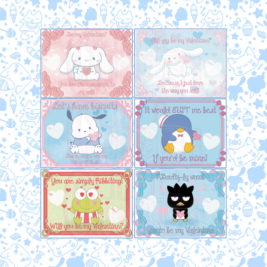 Sanrio Valentine's Day Cards blue - Set of 6, 4x3" - Cards & Stationery