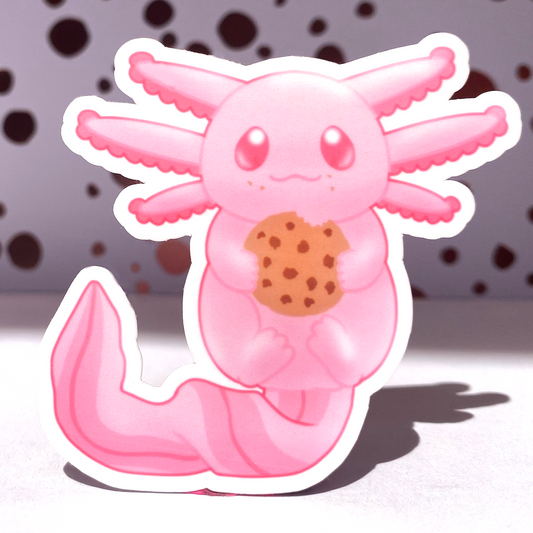 Snaxalotl Cookie Eating Axolotl Die Cut Sticker, 3" Waterproof & UV Resistant Vinyl Stickers