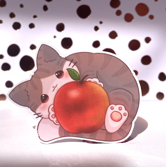 Apple Kitty Cat Die Cut Sticker, Water Resistant Vinyl Stickers