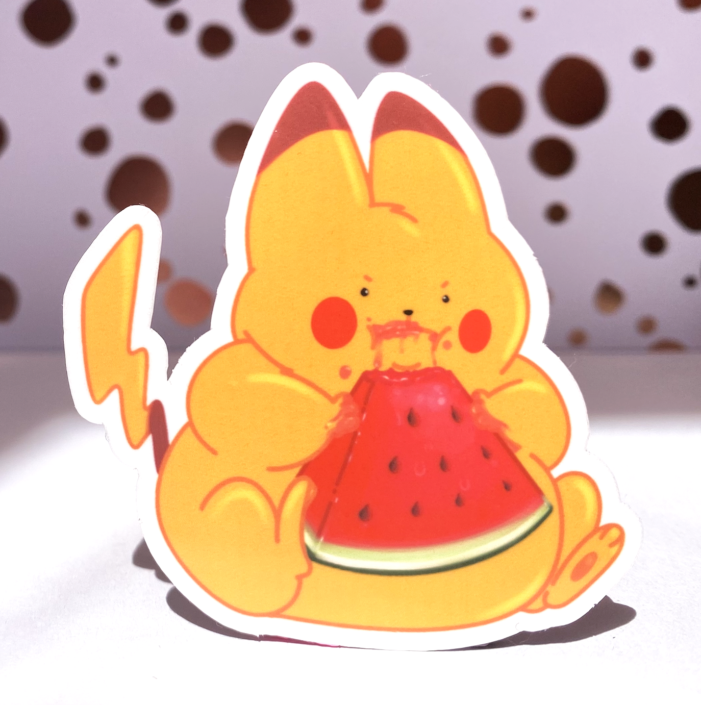 Pokemon Emotional Eating, Pikachu Eats a Watermelon, Die Cut Sticker, 3" Waterproof & UV Resistant Vinyl Stickers