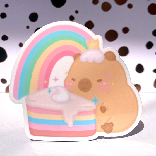 Cloud Capybara Rainbow Cake Die Cut Sticker, Water Resistant Vinyl Stickers