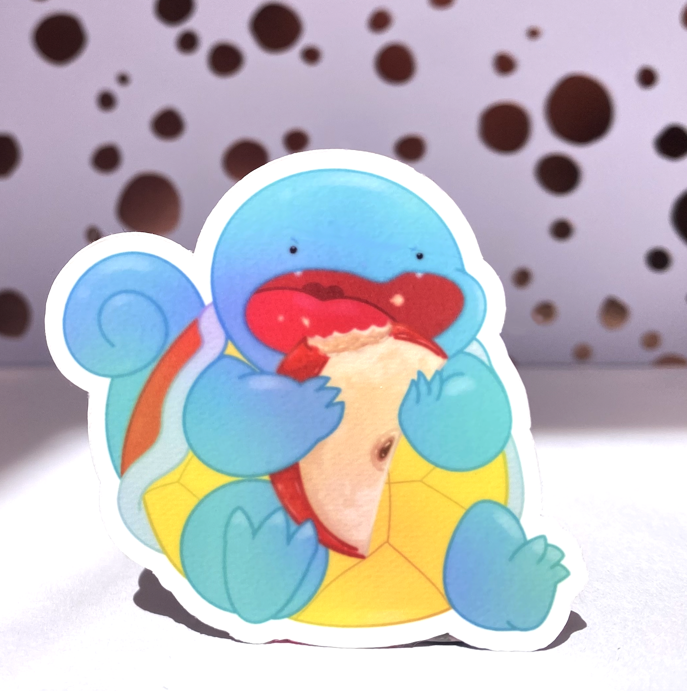 Pokemon Emotional Eating, Squirtle Eats an Apple, Die Cut Sticker, 3" Waterproof & UV Resistant Vinyl Stickers