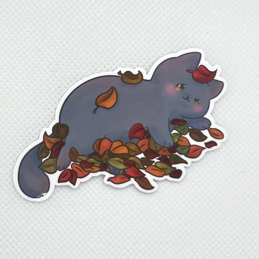 Autumn Leaves Kitty Cat Die Cut Sticker, Water Resistant Vinyl Stickers