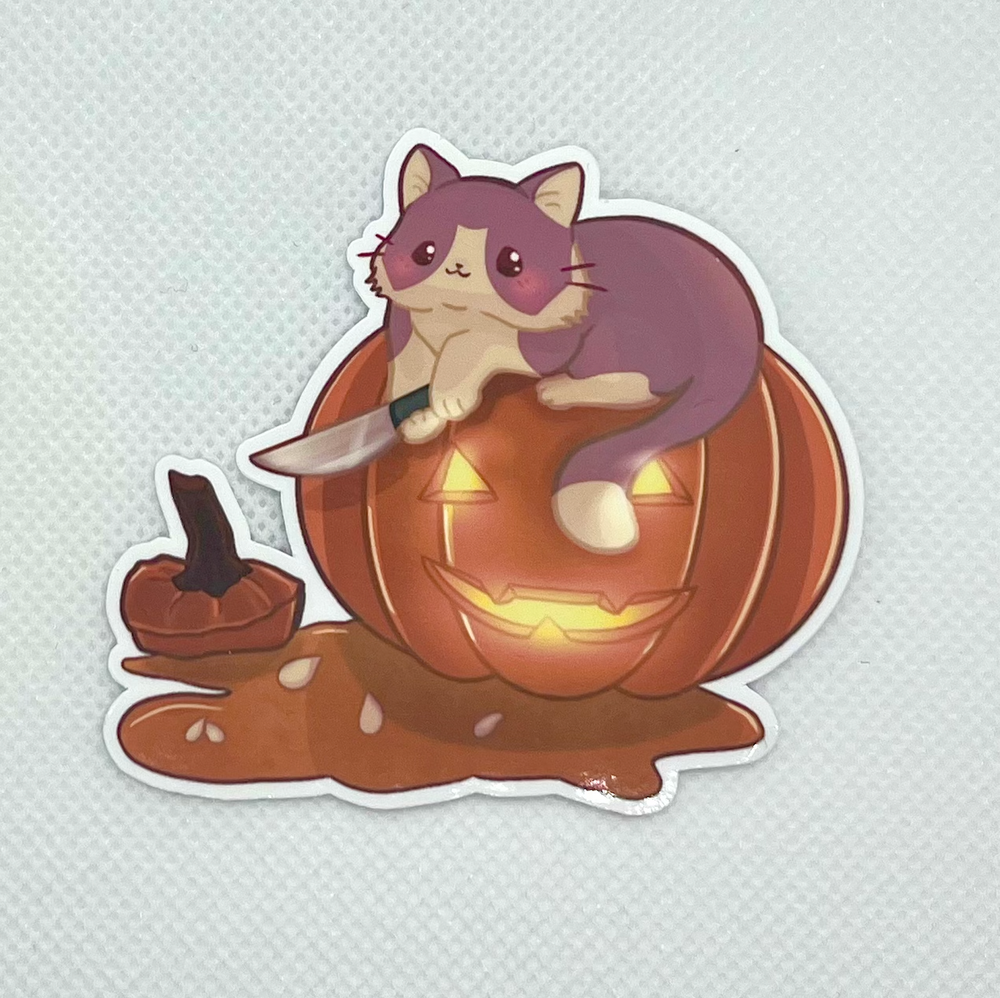 Kawaii Pumpkin Carving Cat Die Cut Sticker, 3" Waterproof & UV Resistant Vinyl Stickers