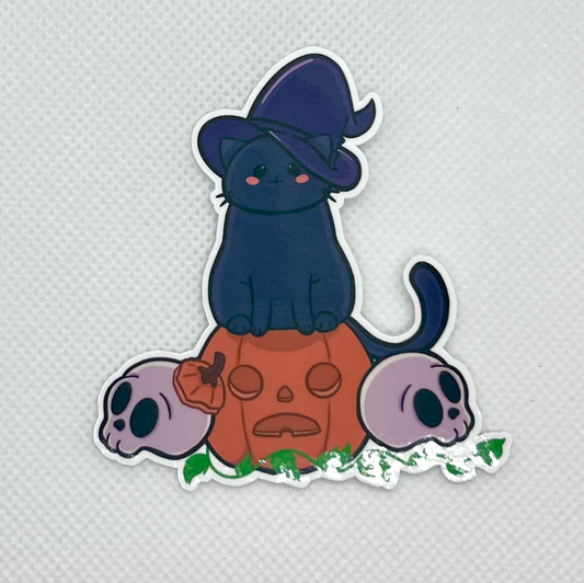 Halloween Pumpkins n Skulls Witch Cat Die Cut Sticker, Water Resistant Vinyl Stickers