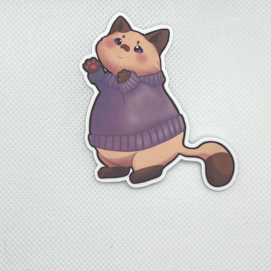 Uppies Sweater Cat Die Cut Sticker, Water Resistant Vinyl Stickers