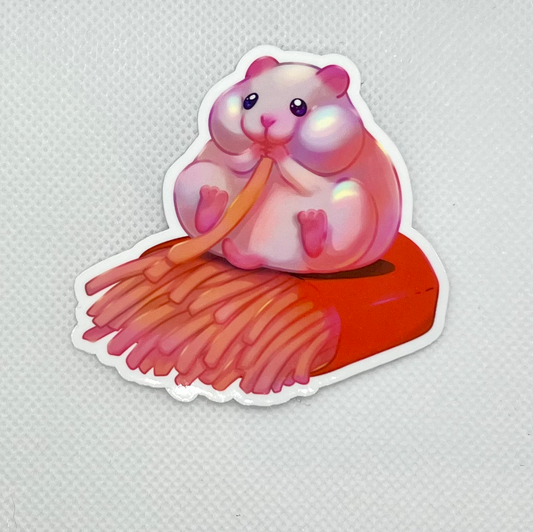 Hungry Hamster Die Cut Sticker, Water Resistant Vinyl Stickers