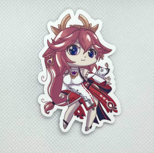 Yae Miko Genshin Impact Die Cut Sticker, Water Resistant Vinyl Stickers