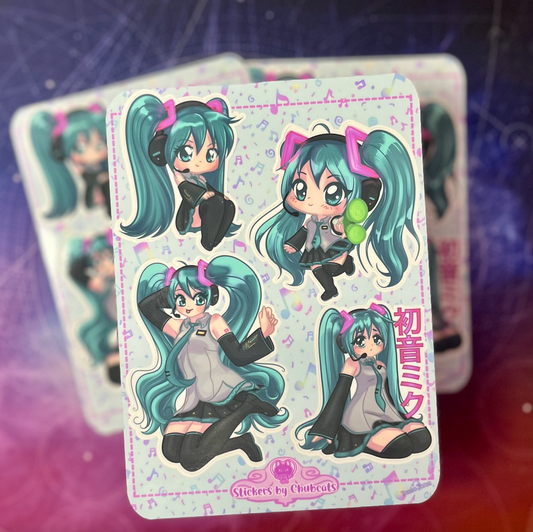 Hatsune Miku Vocaloid Sticker Sheet, Water Resistant Vinyl Stickers