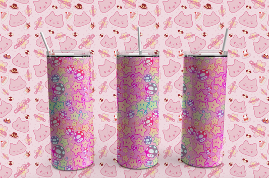 Stars n Shrooms Drink Tumbler, 20 oz, Stars, Mushrooms, skinny tumbler