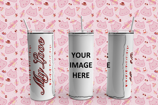 Custom Red Hearts Tumbler with any Picture, Personalized Photo Tumbler with text, 20 oz, Gift, Valentine's Day, Anniversary