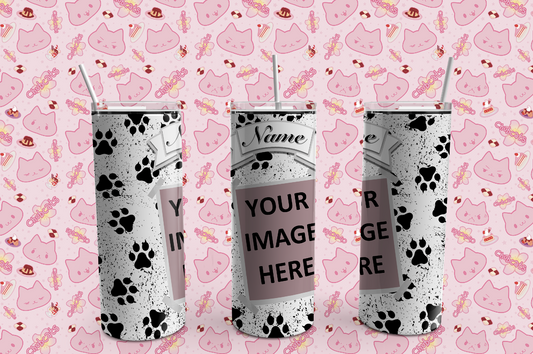 Custom Paw Print Tumbler with Dog Picture, Personalized Pet Photo Tumbler with Name, 20 oz, Gift, Valentine's Day, Anniversary