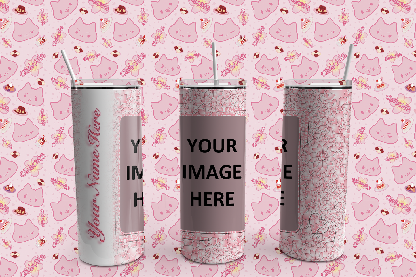 Custom Pink Hearts Tumbler with any Picture, Personalized Photo Tumbler with text, 20 oz, Gift, Valentine's Day, Anniversary, Wedding