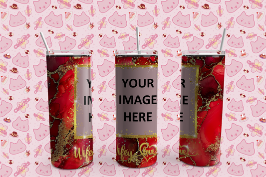 Custom Red Gold Marble Glitter Wifey Tumbler with any Picture, Personalized Photo Tumbler with text, 20 oz, Gift, Valentine's Day, Anniversary, Wedding