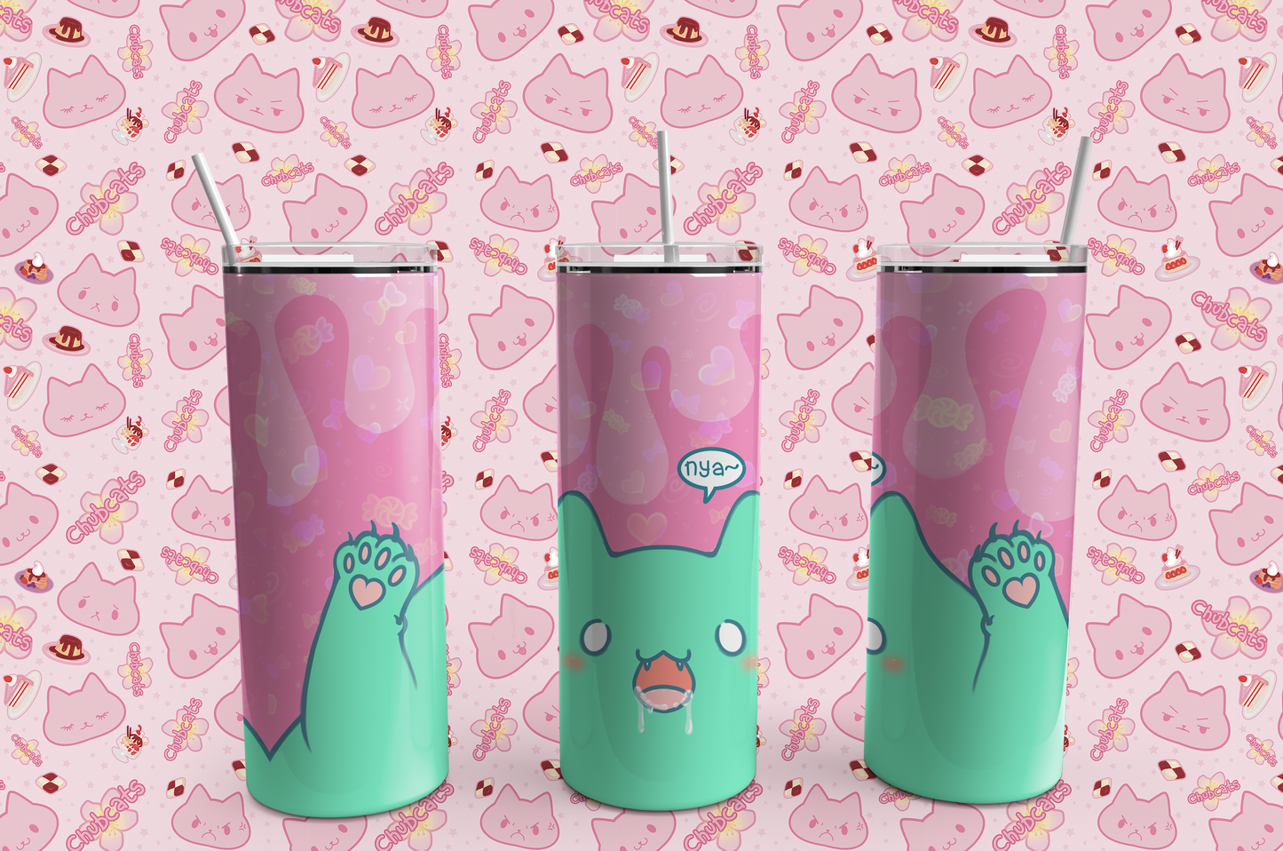 Zombie Cat Nya Drink Tumbler, 20 oz, skinny tumbler, kawaii neko