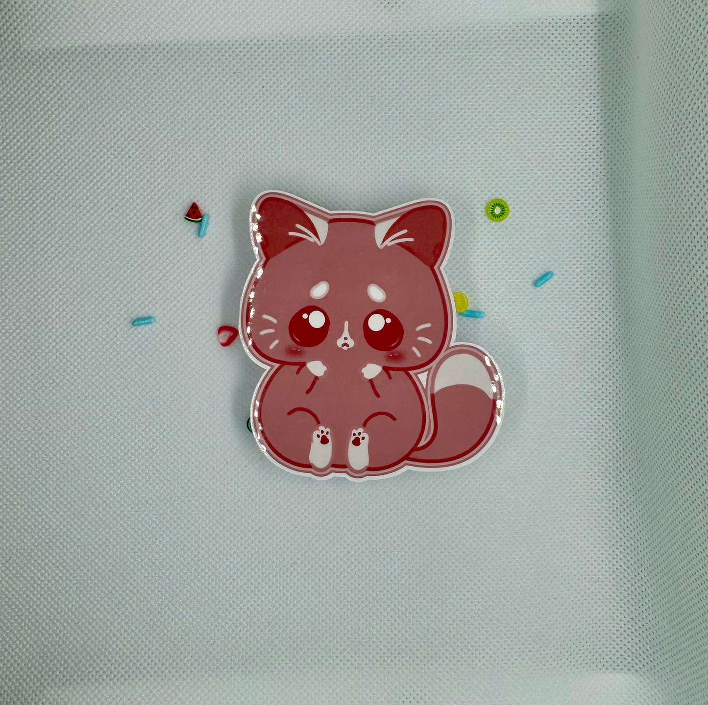 Pink Sad Eye Kitty - 3" Waterproof & UV Resistant Vinyl Stickers