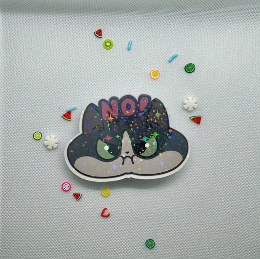 No! Emoji Kitty, Holographic - 3" Waterproof & UV Resistant Vinyl Stickers