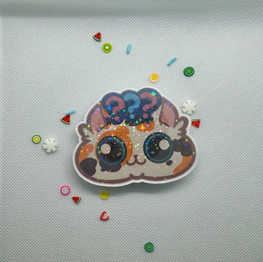 ??? Emoji Kitty, Holographic - 3" Waterproof & UV Resistant Vinyl Stickers