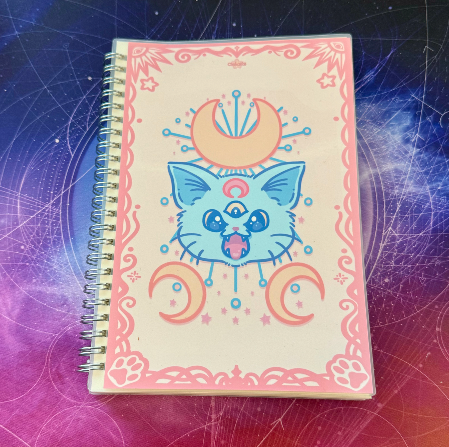 Tarot Cat, Notebook, pink and blue moon cat note book