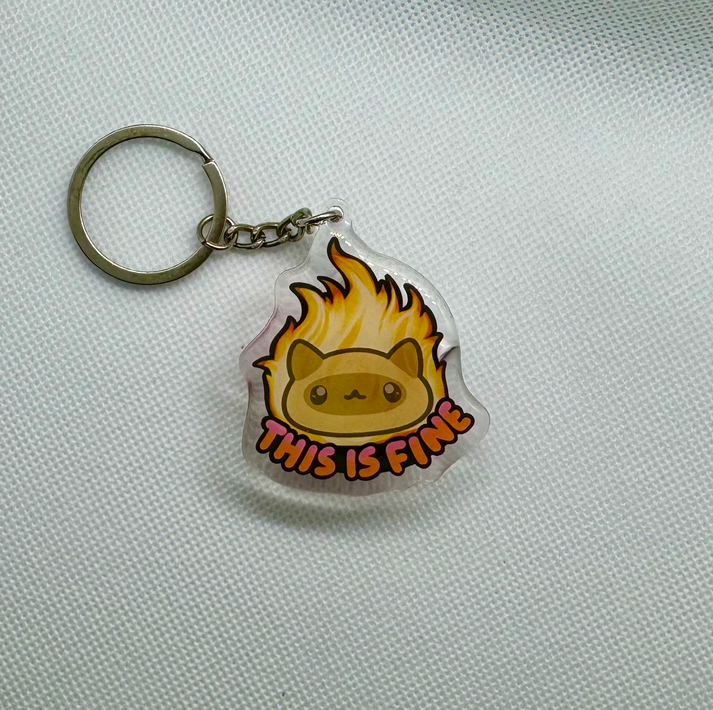 "This Is Fine" Fire Cat 2" - Acrylic Epoxy Double Sided Keychain