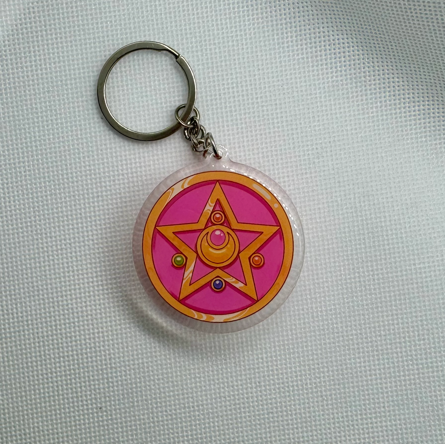 Moon Crystal Star Locket 2" - Acrylic Epoxy Double Sided Keychain