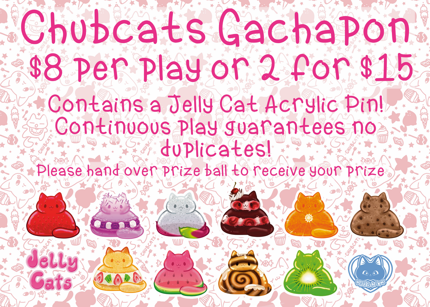 GACHAPON !! Jelly Cat Acrylic Pins - 1.5" Epoxy with Heart Backing