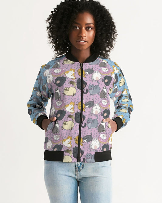 All Over Chubby Cats - Pink and Blue Women's Bomber Jacket