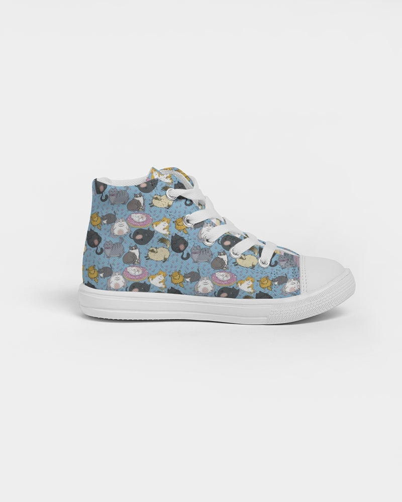 All Over Chubby Cats - Pink and Blue Kids Hightop Canvas Shoes