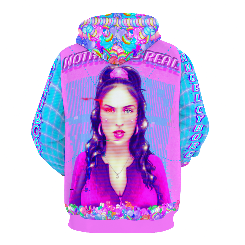 Angel Cyborg x Chubcats Crossover Collab Hoodie, Pink and Blue, Unisex with Front Pockets