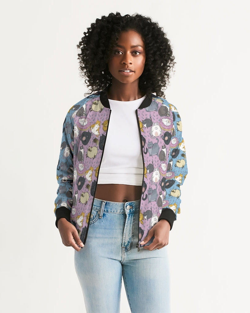 All Over Chubby Cats - Pink and Blue Women's Bomber Jacket