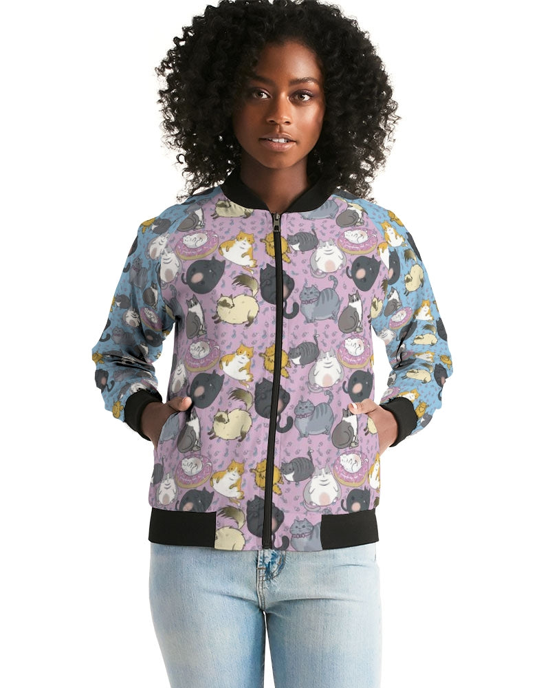 All Over Chubby Cats - Pink and Blue Women's Bomber Jacket