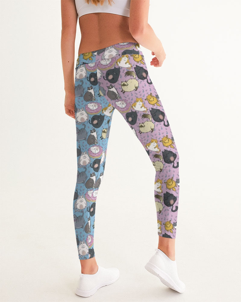 All Over Chubby Cats - Pink and Blue Women's Yoga Pants, leggings, tights, blue and pink, cat pants, leggings