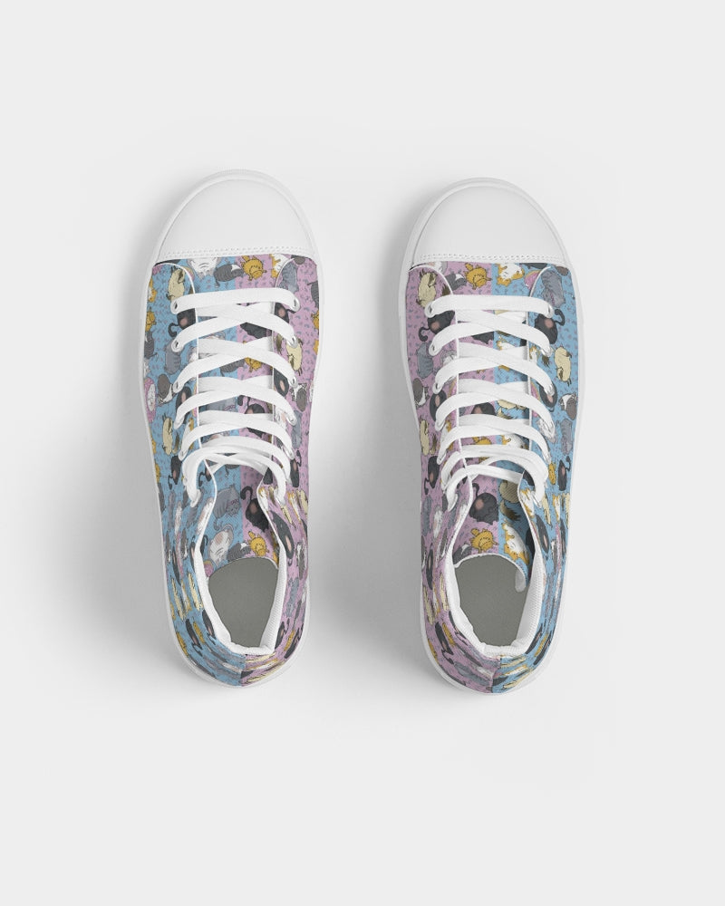 All Over Chubby Cats - Pink and Blue Women's Hightop Canvas Shoes