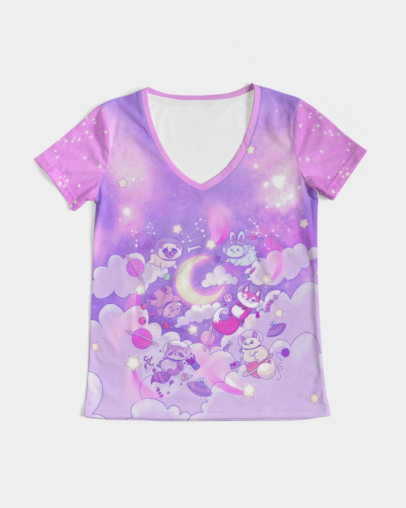 Chubcats and Friends in Space! Women's V-Neck Tee Shirt