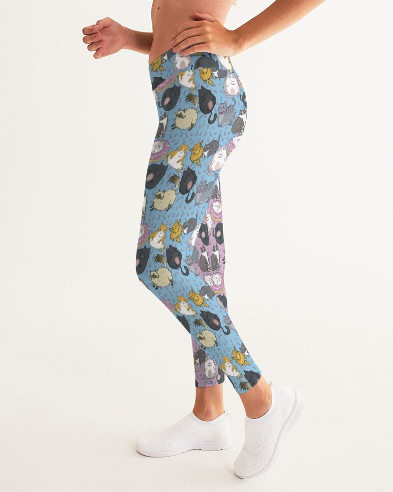 All Over Chubby Cats - Pink and Blue Women's Yoga Pants, leggings, tights, blue and pink, cat pants, leggings