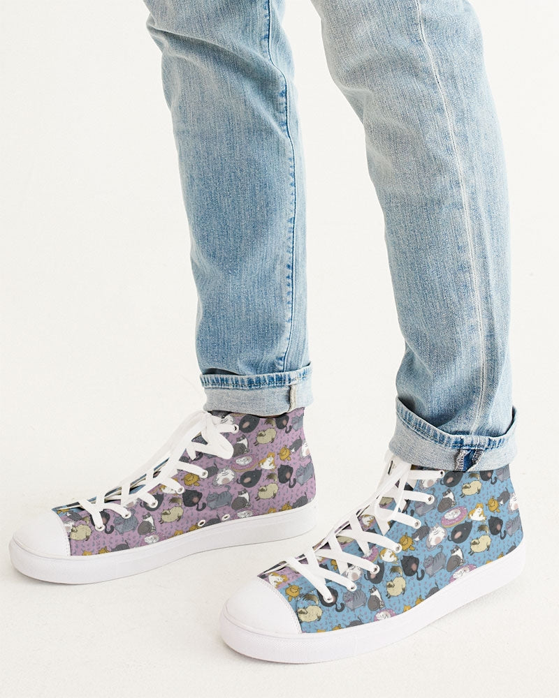 All Over Chubby Cats - Pink and Blue Men's Hightop Canvas Shoes