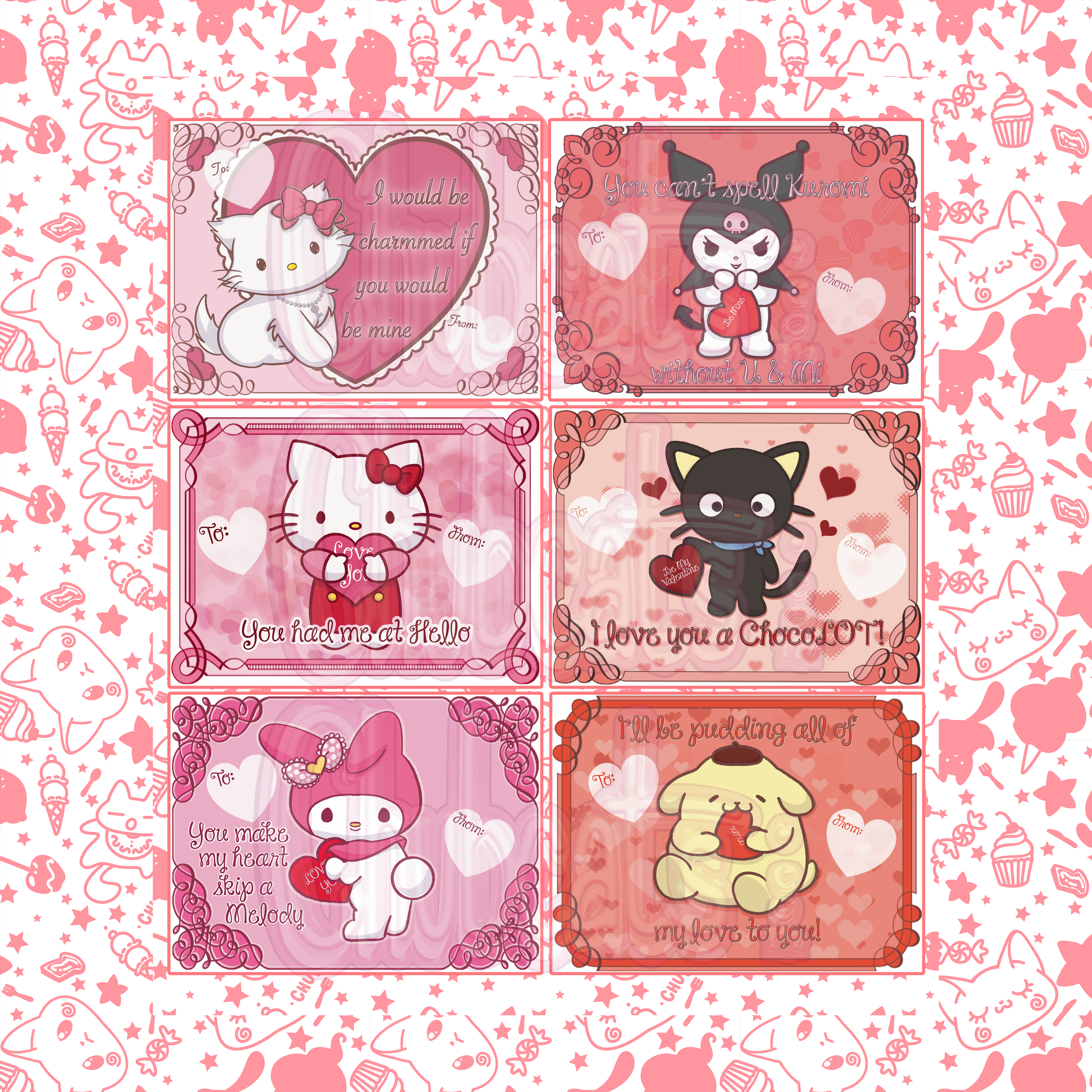 Sanrio Valentine's Day Cards - Set of 6 4x3 - Cards & Stationery – Chubcats