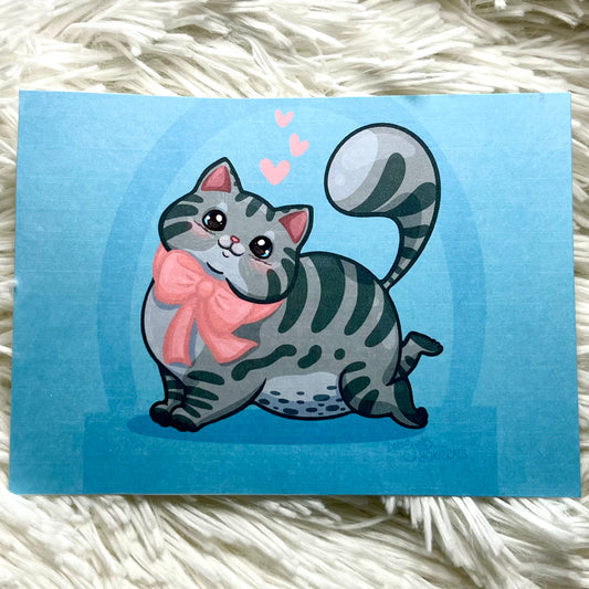 Grey Tabby Hearts and Bow - Poster / Postcard Print