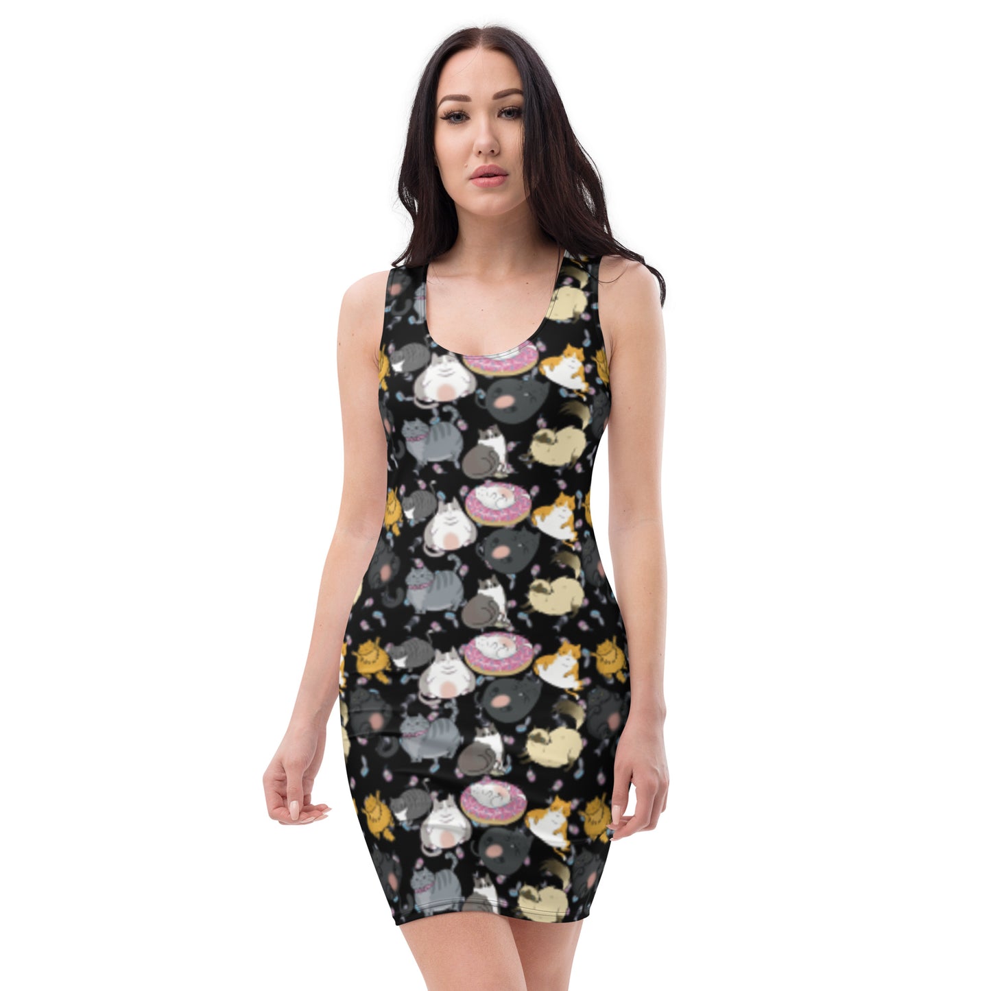 Chubby Cats Print Bodycon Dress