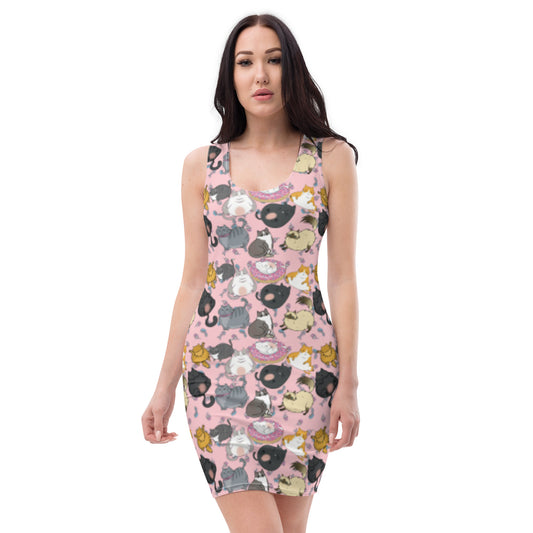 Chubby Cats Print Bodycon Dress