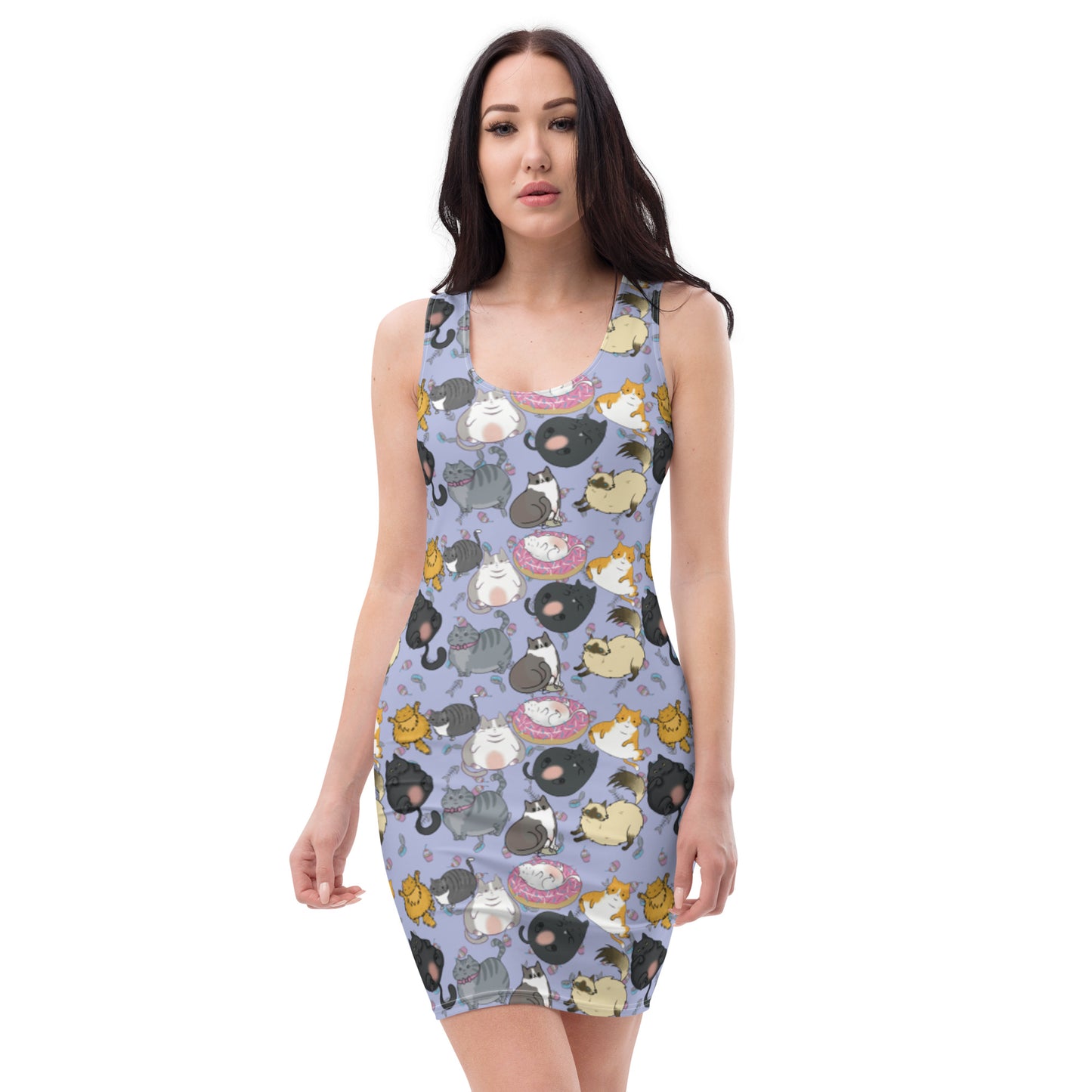 Chubby Cats Print Bodycon Dress