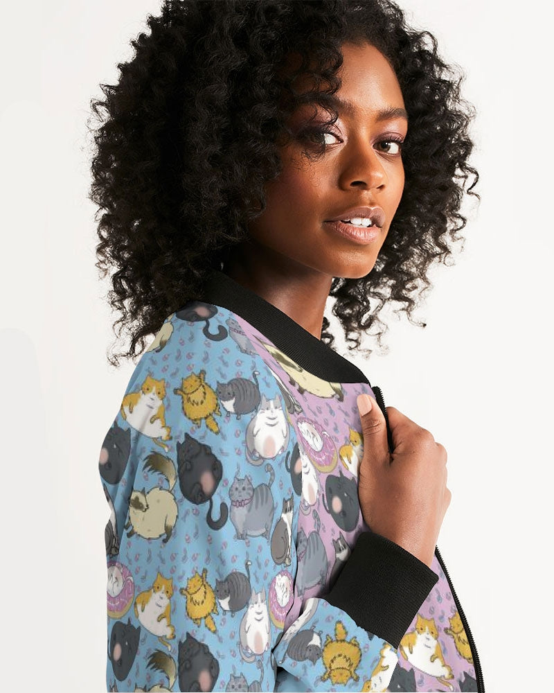 All Over Chubby Cats - Pink and Blue Women's Bomber Jacket