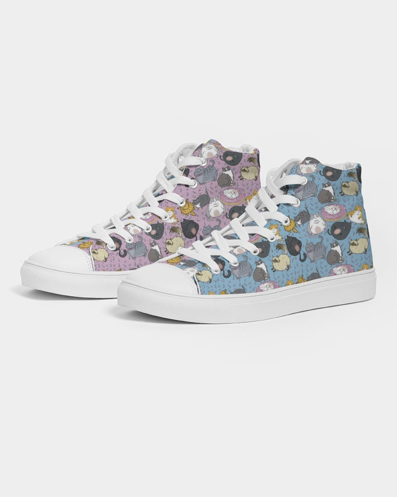 All Over Chubby Cats - Pink and Blue Women's Hightop Canvas Shoes