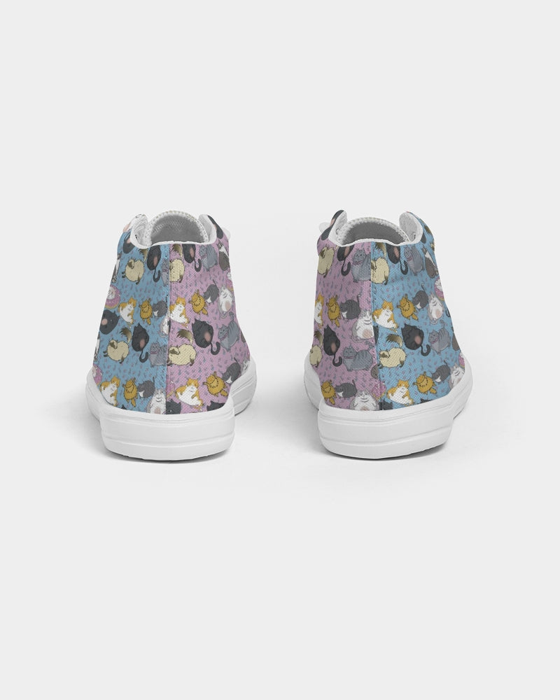 All Over Chubby Cats - Pink and Blue Kids Hightop Canvas Shoes