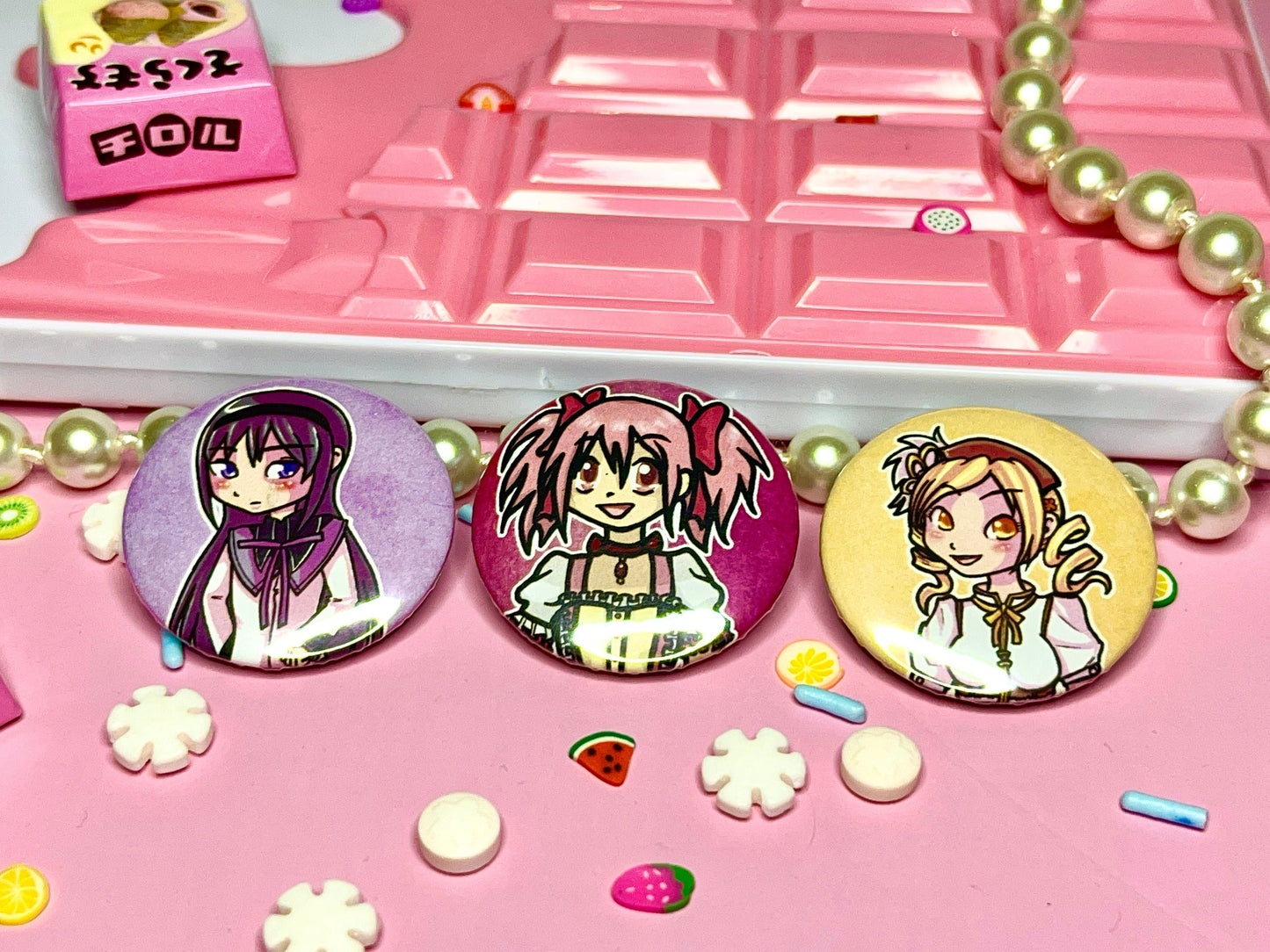 Madoka Magica 3 piece pinback button set